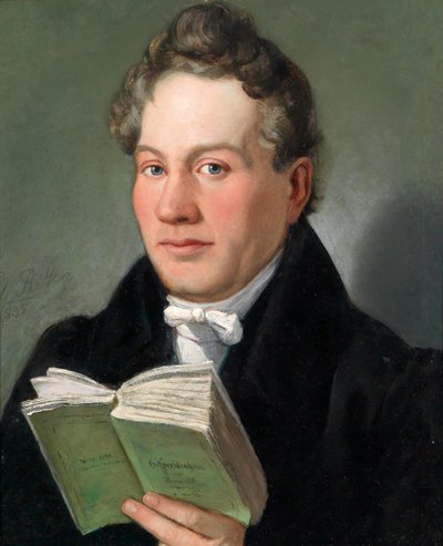 Porträt des Wiener Schriftstellers Christoph Kuffner (1777–1846) mit seinem Buch Hesperidenhain der Romantik von Eduard Ritter